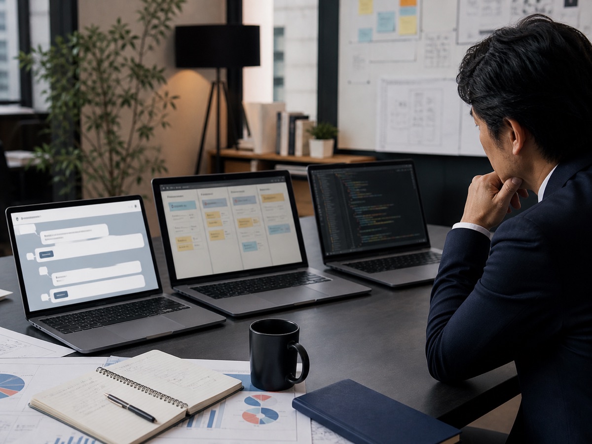 ChatGPT WorkとCodexの役割を左右に比較するデスク